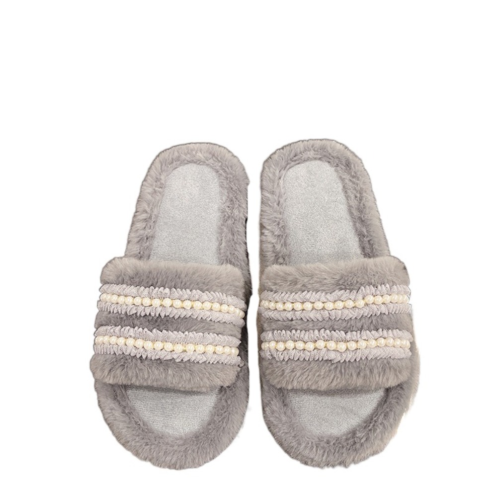 Fluffy Fur Slipper - Sevimli Kalın Tabanlı İncili Terlikler Tüylü