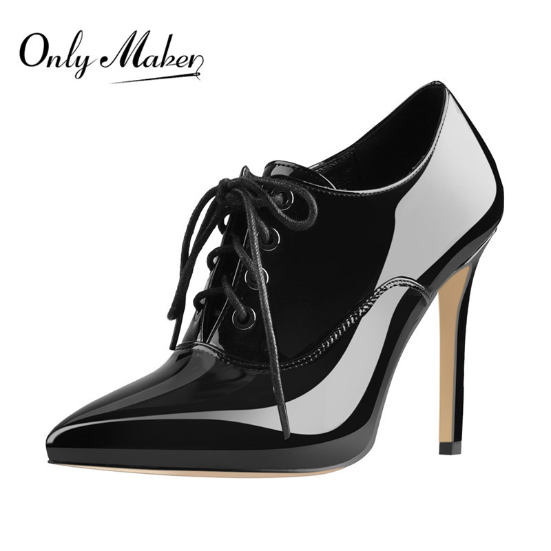 Court Heel Pointed - Onlymaker Kadın Dantel Up Vintage Yüksek