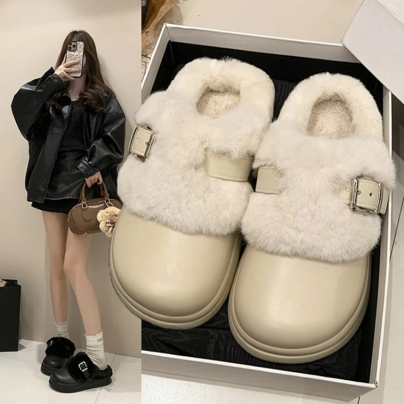 Fluffy Fur Slipper - Su Geçirmez Eva Kalın Tabanlı Kürklü