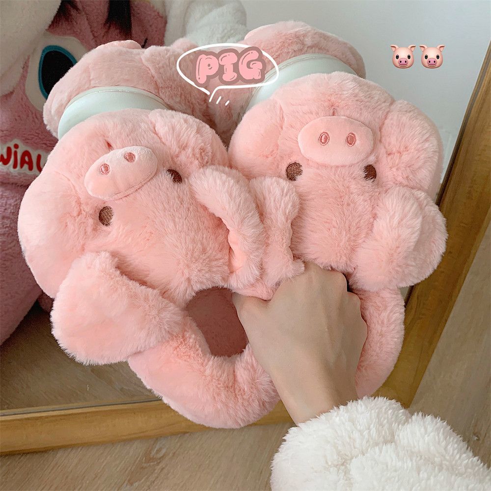 Fluffy Fur Slipper - Feerldi Pembe Tüylü Domuz Terlikleri Kadınlar