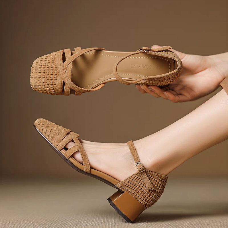 Ankle Strap Heels - Retro Örgü Yüksek Topuk Sandalet Kadın