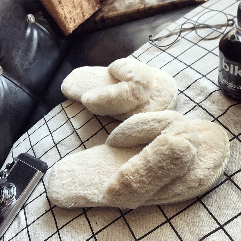 Fluffy Fur Slipper - Çapraz Sıcak Tüylü Peluş Terlikler Kadınlar
