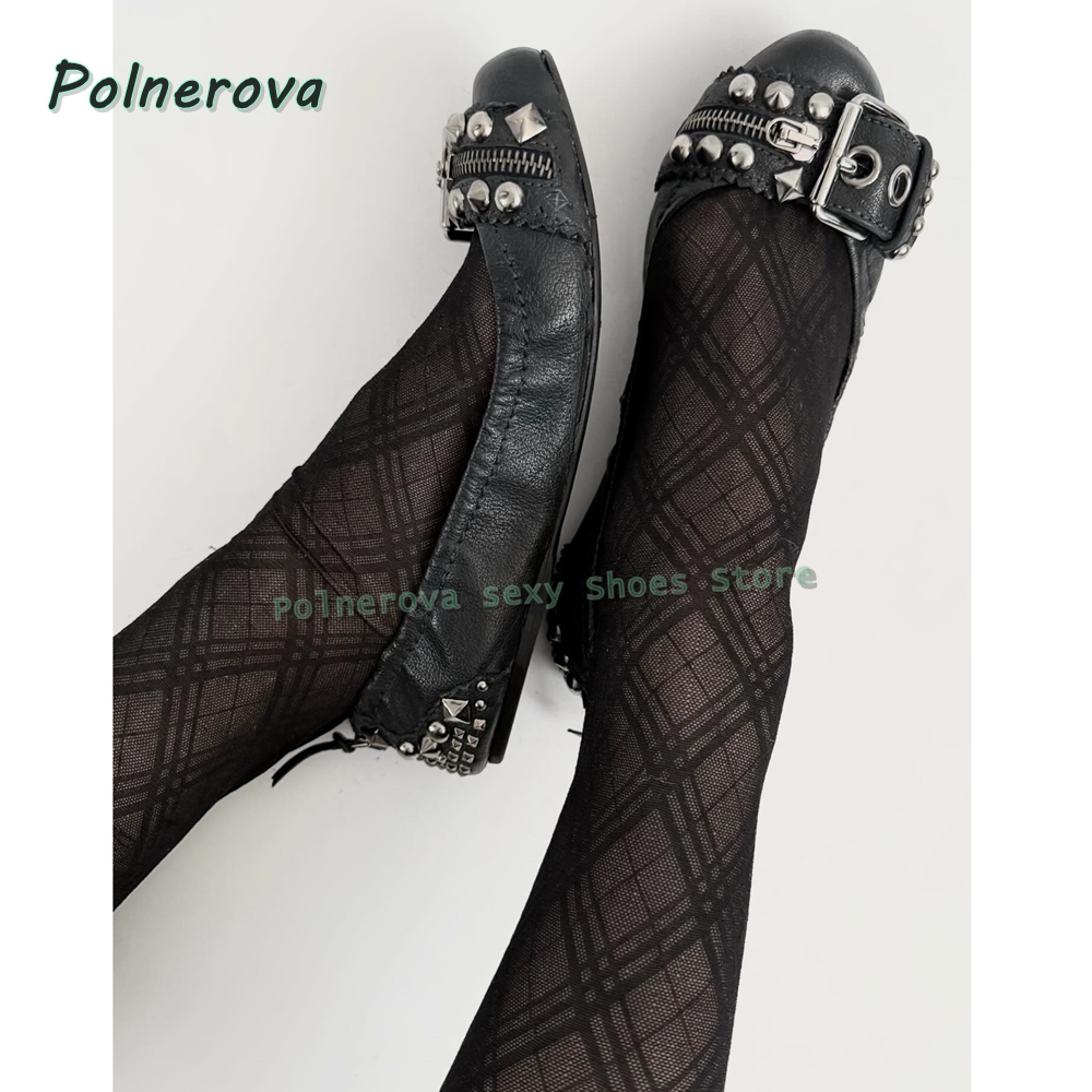Women Shoes Size - Perçinli Tokalı Mary Jane Ayakkabılar Sivri