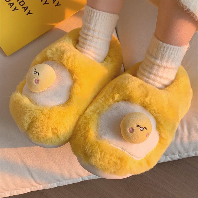 Women Shoes For Winter - Yeni sevimli kızarmış yumurta şeklinde peluş