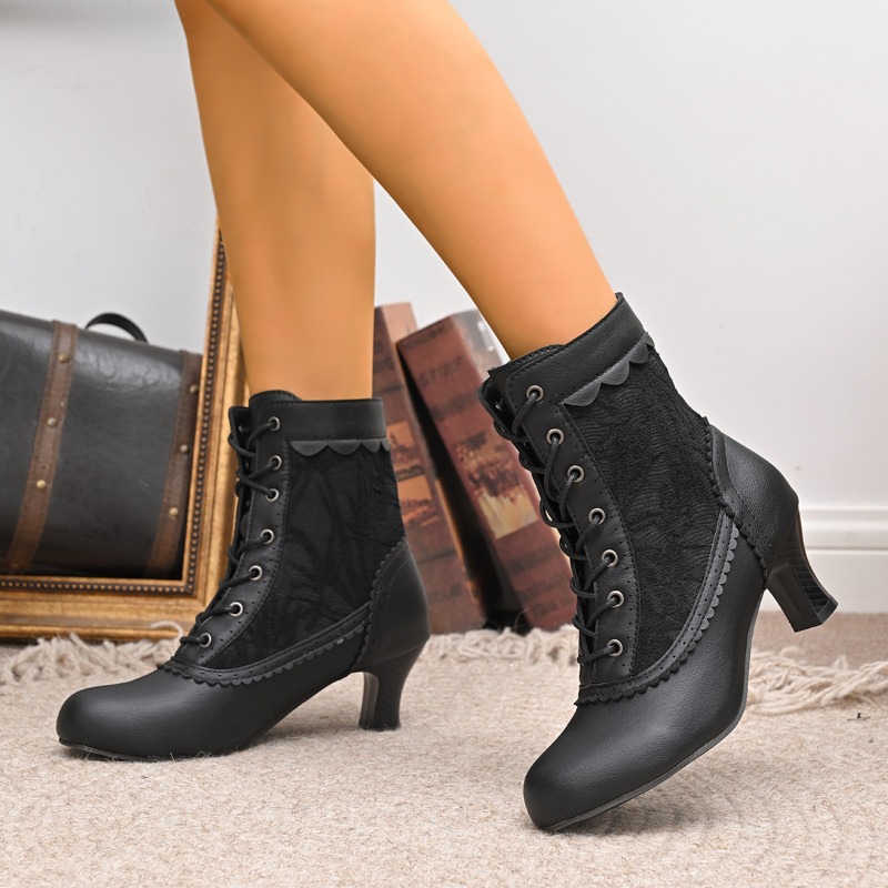 Court Heel Pointed - Kadınlar Kapalı Burun Orta Topuklu Bağcıklı